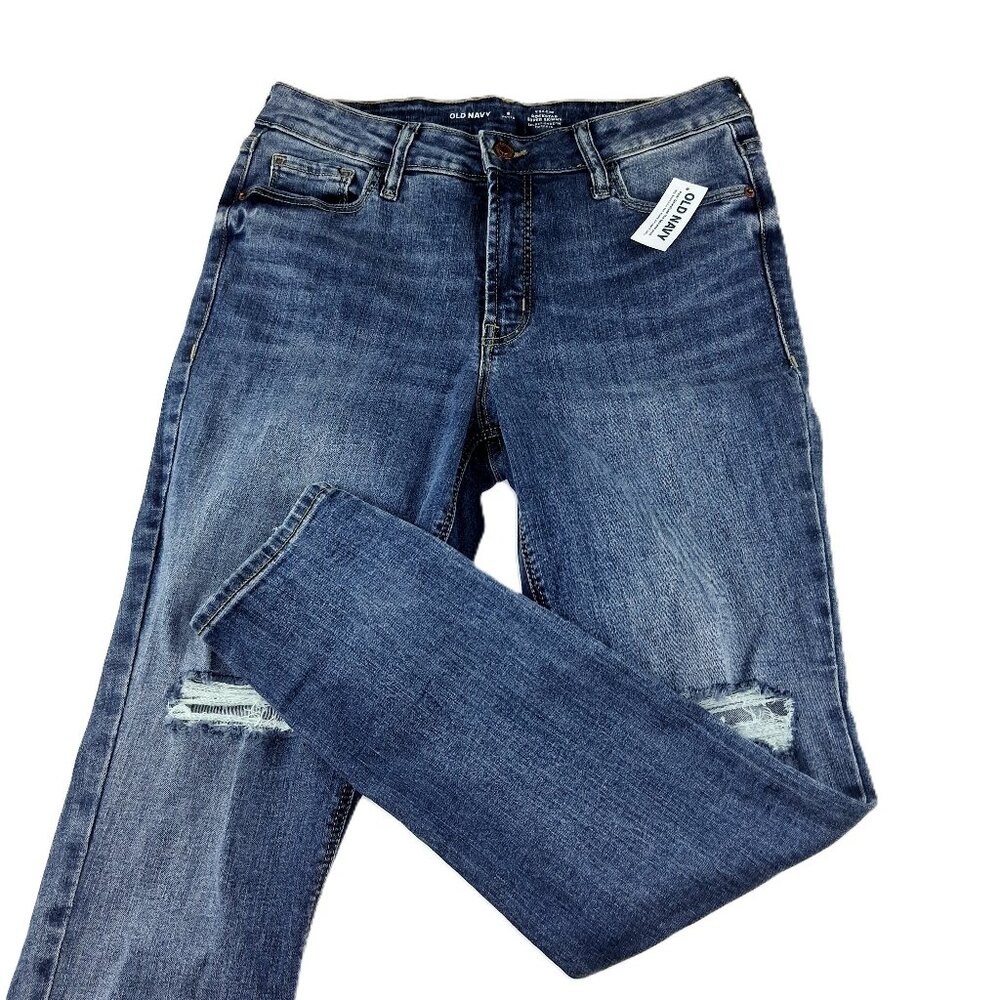 Old Navy High Rise Rockstar Super Skinny Jeans Women's Size 8P Dark Wash Ripped